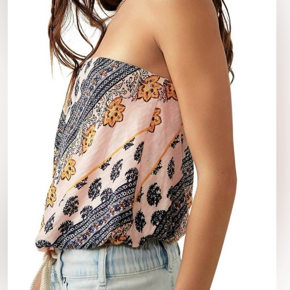 Free People Pink and Black Bandana Print Tube Top